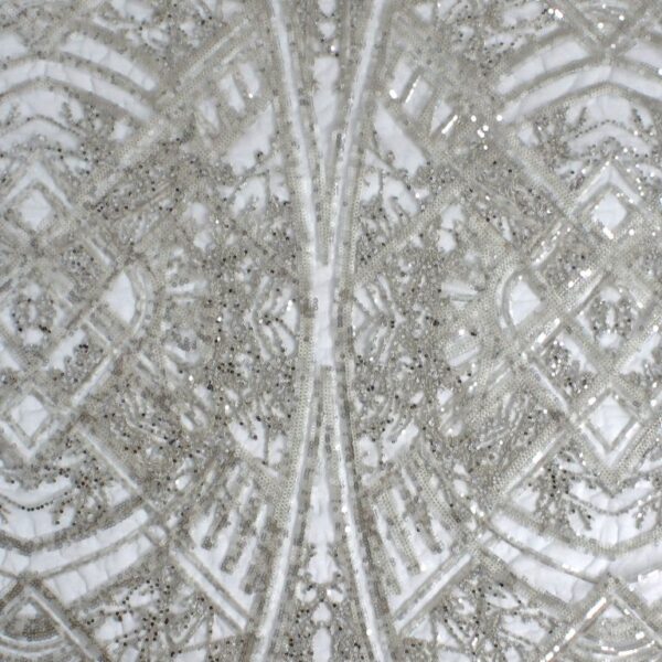 NORMAL - Glistening White & Silver Geometric Sequin Fabric